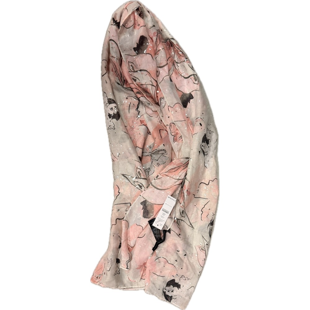 White House Black Market Butterfly large Scarf Mauve glow Pink Silver Metallic